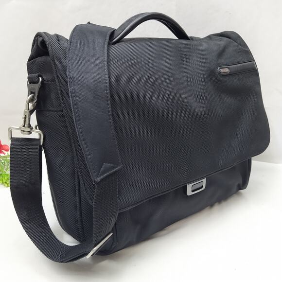 Tumi FXT Ballistic Black Nylon Pushlock Briefcase Messenger Laptop Bag - Picture 2 of 16